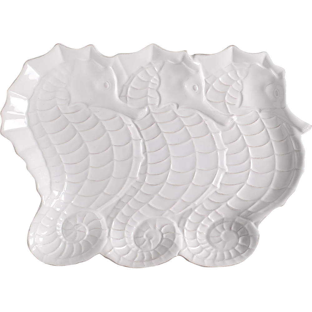 Seahorse and Seashell Menagerie White 14" Figural Platter by Blue Sky-1