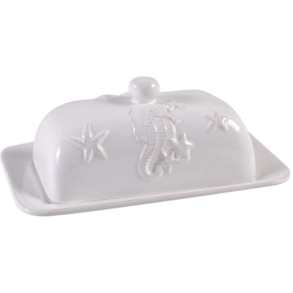 Seahorse and Seashell Menagerie White 1/4 Lb Covered Butter by Blue Sky-1