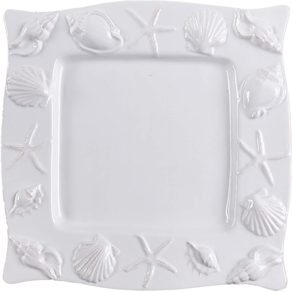Seahorse and Seashell Menagerie White Square Dinner Plate by Blue Sky-1