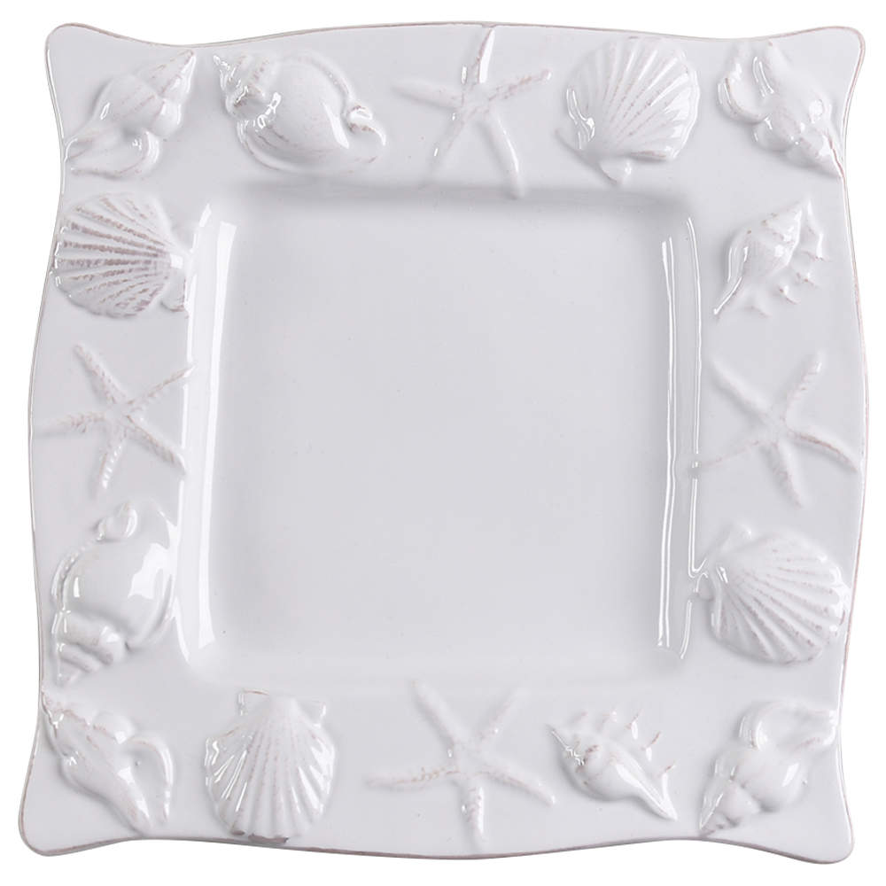 Seahorse and Seashell Menagerie White Square Salad Plate by Blue Sky-1