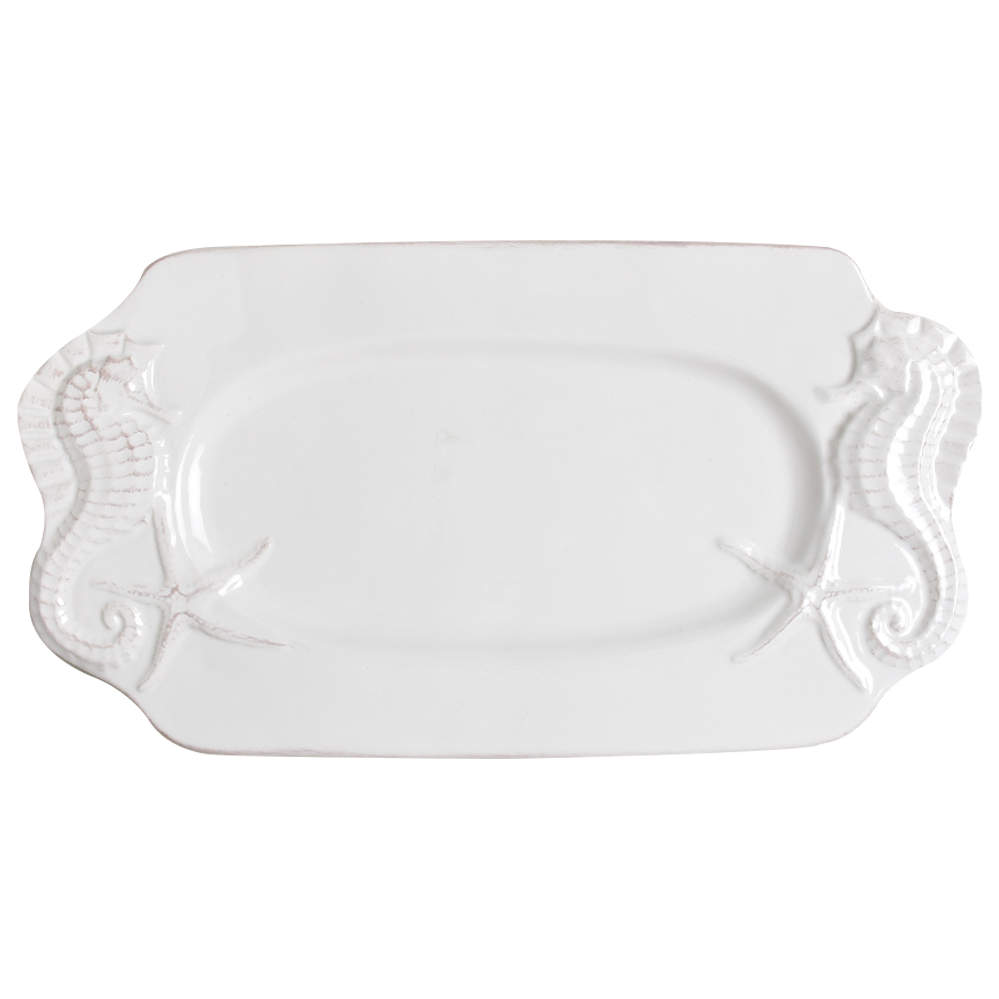 Seahorse and Seashell Menagerie White 12" Rectangular Tray by Blue Sky-1