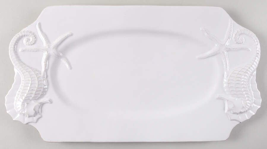 Seahorse and Seashell Menagerie White 16'' Rectangular Tray by Blue Sky-1