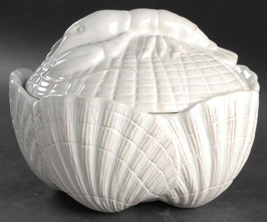 Seahorse and Seashell Menagerie White Round Covered Vegetable by Blue Sky-1