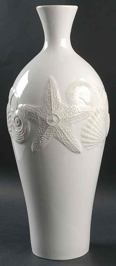 Seahorse and Seashell Menagerie White 17" Vase by Blue Sky-1