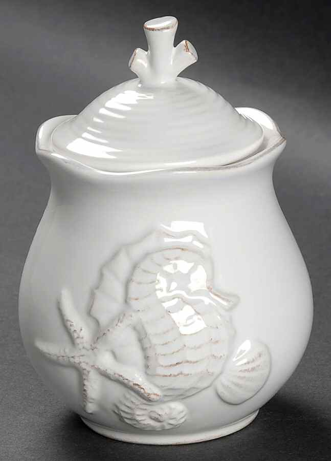 Seahorse and Seashell Menagerie White Sugar Bowl & Lid by Blue Sky-1