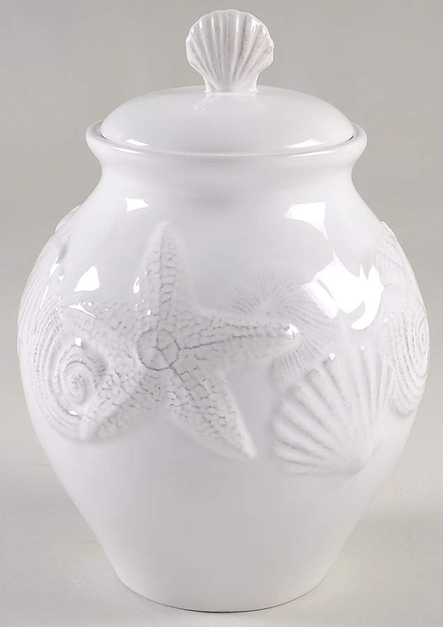 Seahorse and Seashell Menagerie White Cookie Jar & Lid by Blue Sky-1