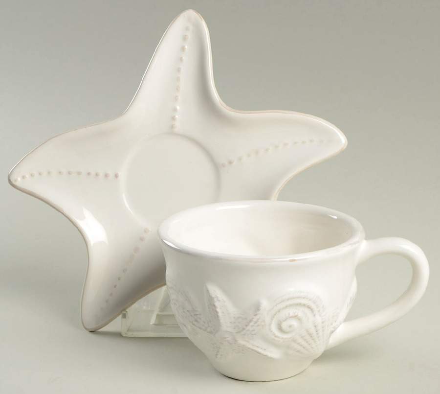 Seahorse and Seashell Menagerie White Flat Cup & Saucer Set by Blue Sky-1