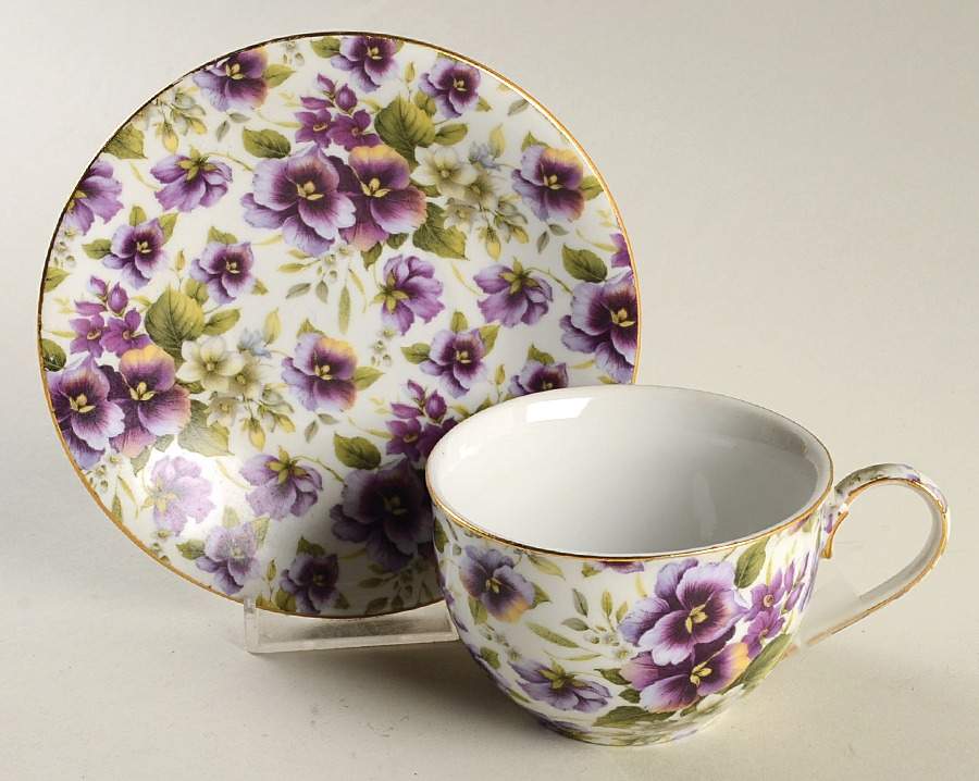 Pansy Chintz Flat Cup & Saucer Set by Baum Brothers-1