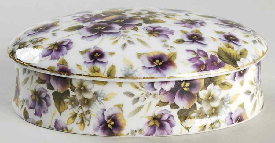 Pansy Chintz Oval Box & Lid 5" by Baum Brothers-1