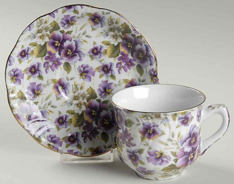 Pansy Chintz Flat Cup & Saucer Set by Baum Brothers-1