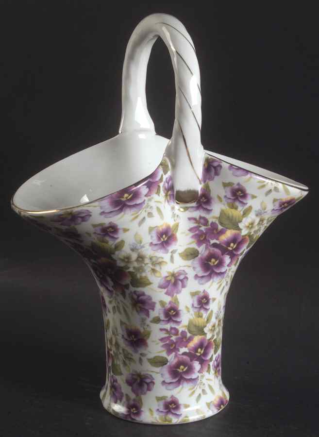 Pansy Chintz 9" Handled Basket by Baum Brothers-1