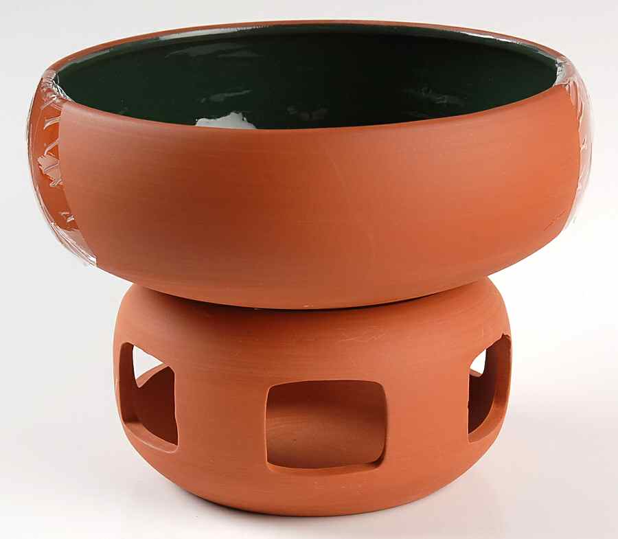 Terra Cotta Open Fondue Pot & Warmer Stand by Bret Bortner Design-1