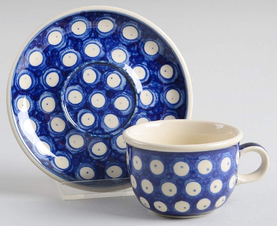 True Blue Flat Demitasse Cup & Saucer Set by BOLESLAWIEC-1