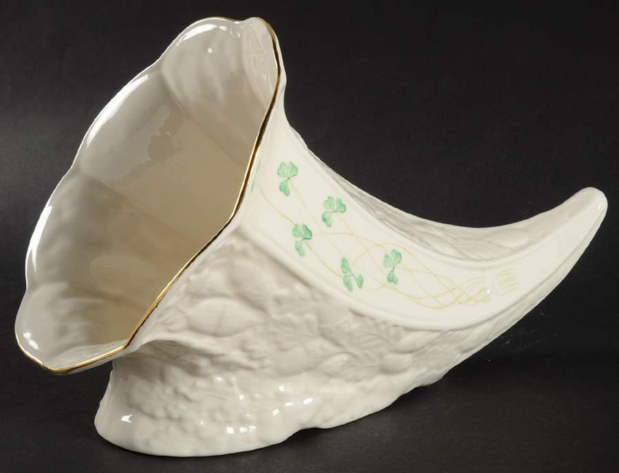 Shamrock (Gold Accent) 12" Cornucopia by Belleek Pottery (Ireland)-1