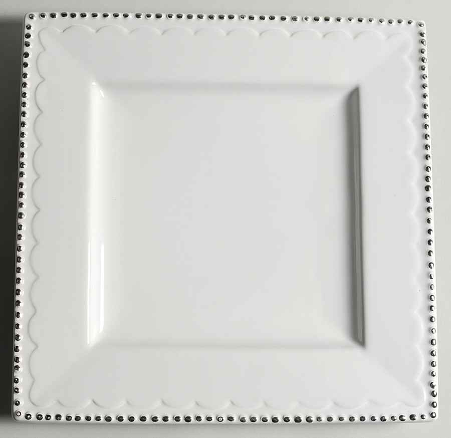 Antique Beads White Square Dinner Plate by Baum Brothers-1