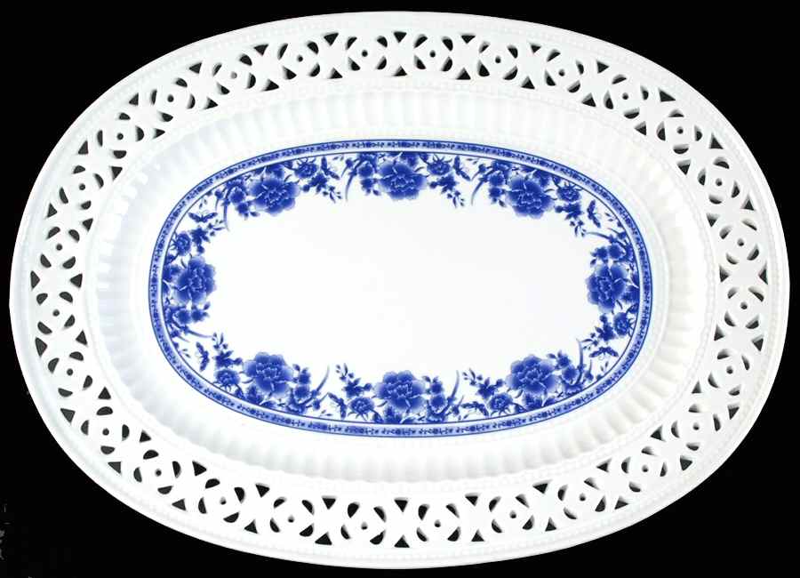 Blue Rose 16" Pierced Oval Serving Platter by Baum Brothers-1