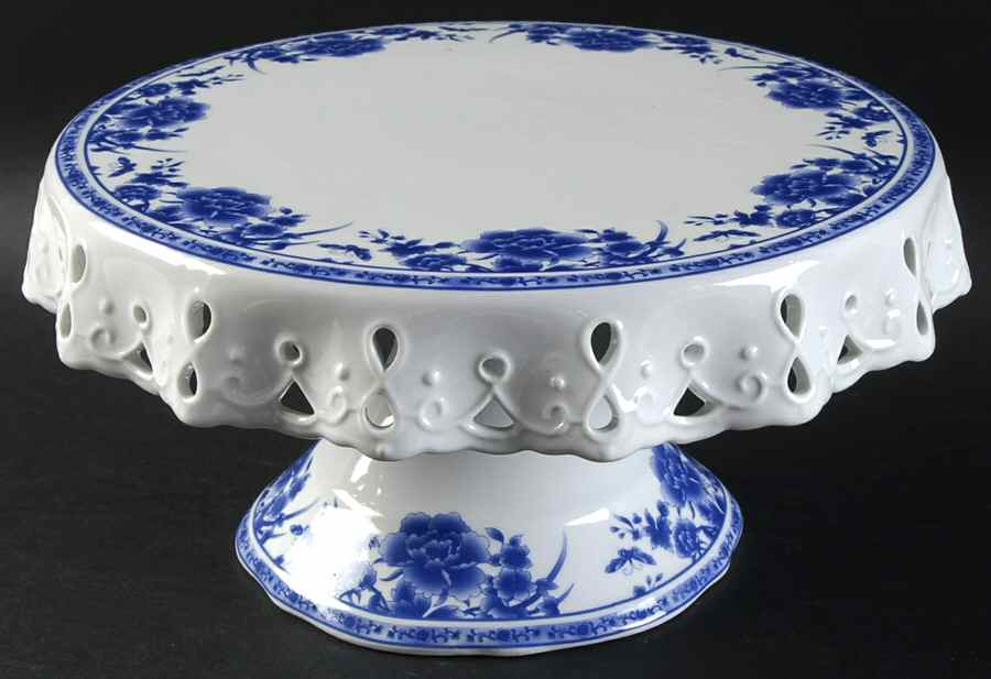 Blue Rose 9" Diameter Pedestal Cake Stand by Baum Brothers-1