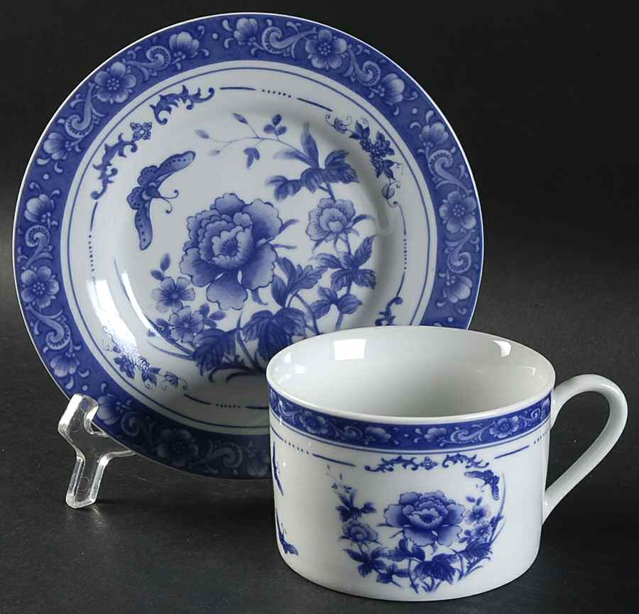 Blue Rose Flat Cup & Saucer Set by Baum Brothers-1