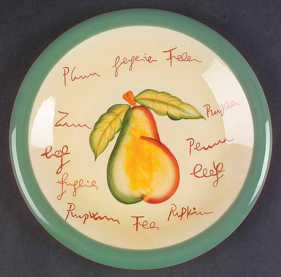 Fruit Writing (Green Band) Salad Plate by Baum Brothers-1