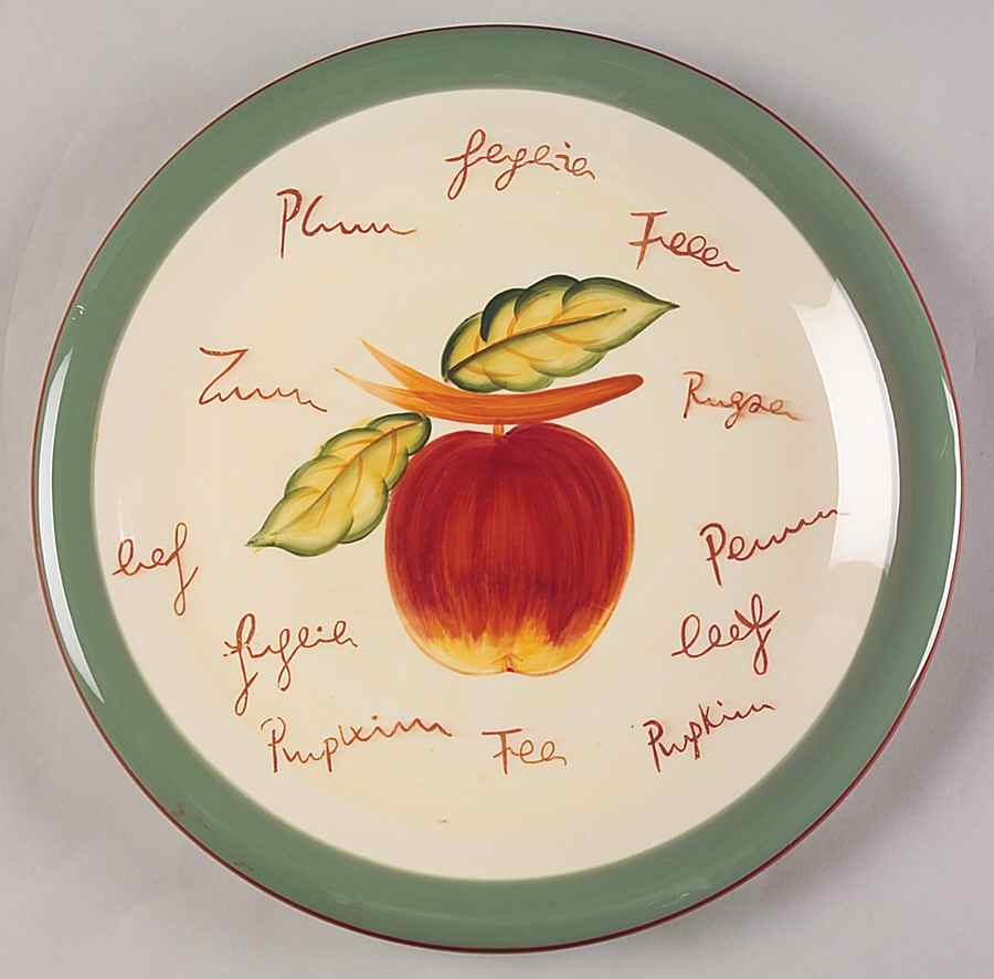 Fruit Writing (Green Band) Dinner Plate by Baum Brothers-1