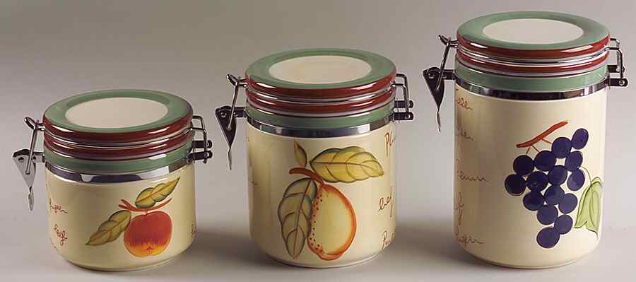 Fruit Writing (Green Band) (3 Piece) Canister Set (Box Set) by Baum Brothers-1