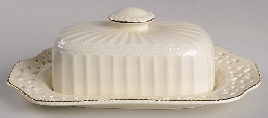 Holly Creamware Collection 1/4 Lb Covered Butter by Baum Brothers-1