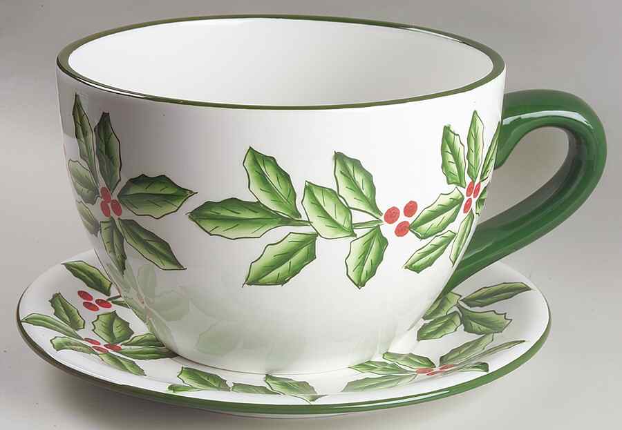 Holly (Gold Trim) Flower Pot & Underplate (Cup & Saucer) by Baum Brothers-1