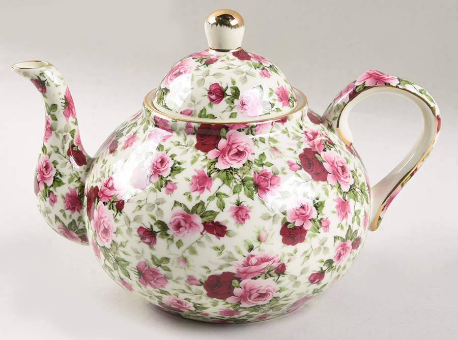 Victorian Rose Chintz Teapot & Lid by Baum Brothers-1