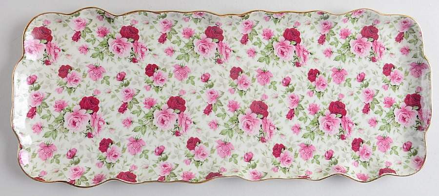 Victorian Rose Chintz 15" Rectangular Tray by Baum Brothers-1