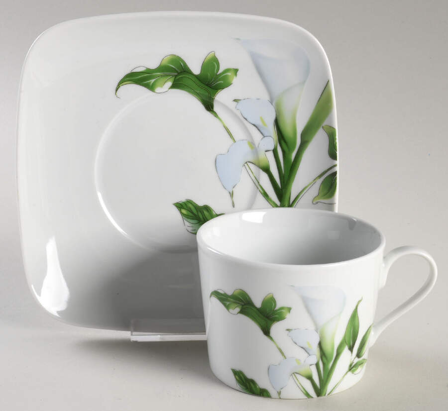 White Lily Flat Cup & Saucer Set by Brilliant Tableware-1