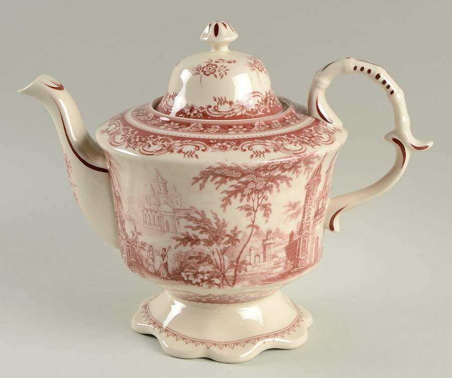 Red Toile Teapot & Lid by Burton & Burton-1