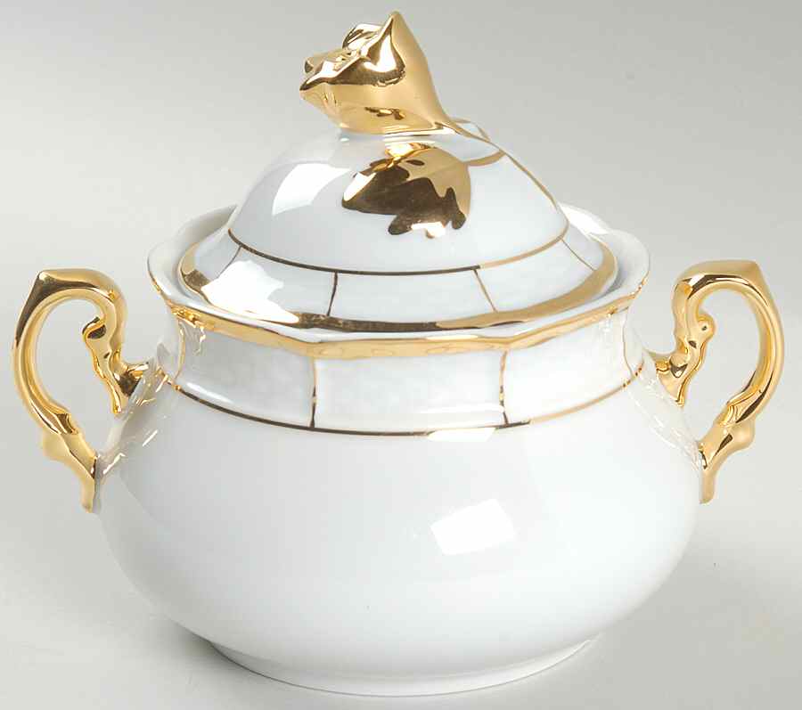 Royalty (Gold Stripes) Sugar Bowl & Lid by Baum Brothers-1