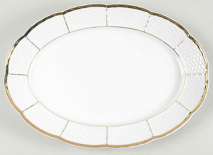 Royalty (Gold Stripes) 13" Oval Serving Platter by Baum Brothers-1