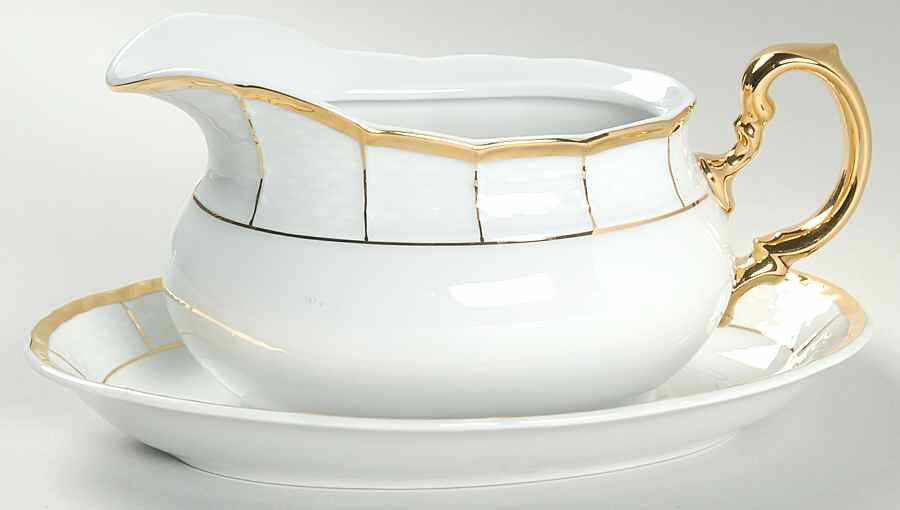 Royalty (Gold Stripes) Gravy Boat & Underplate by Baum Brothers-1
