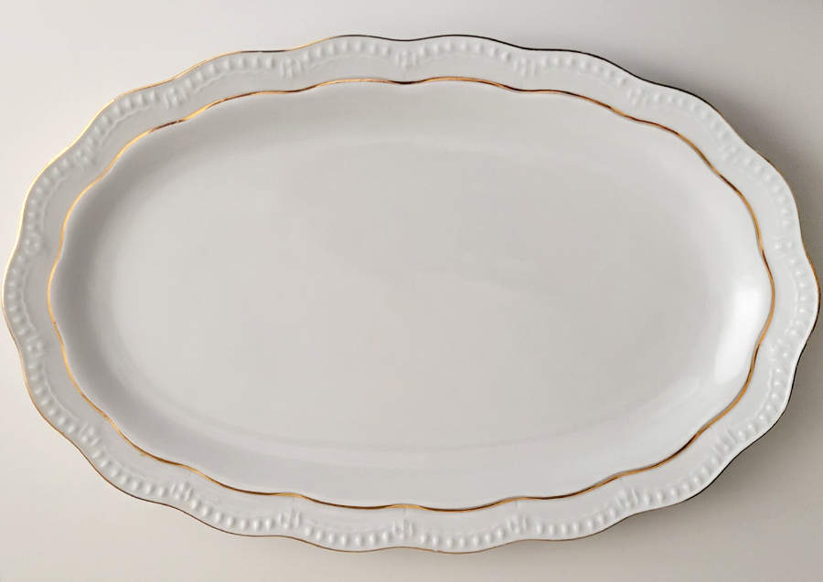 Versaille Gold Trim 13" Oval Serving Platter by Baum Brothers-1