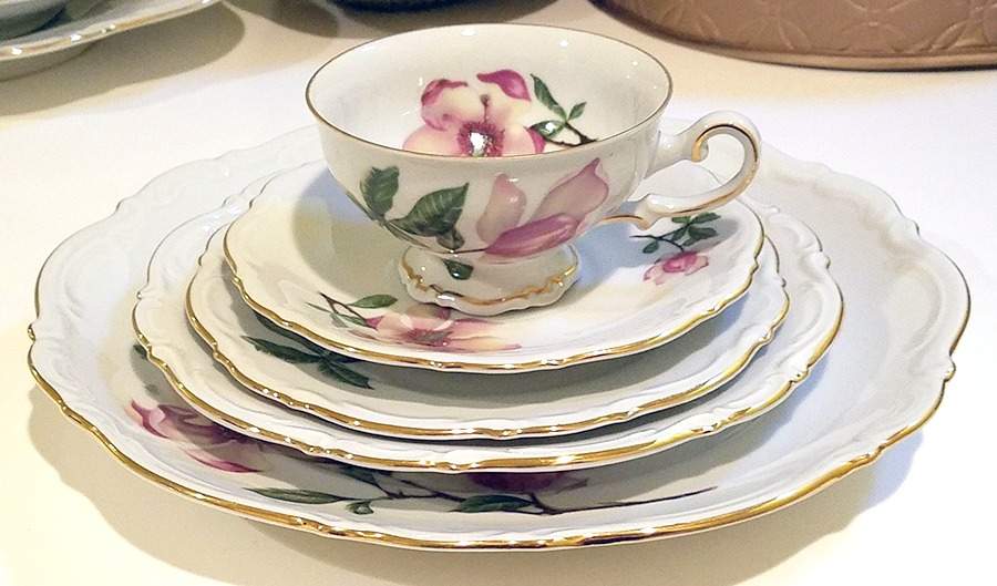 Magnolia Footed Cup & Saucer Set by Schumann - Bavaria-1