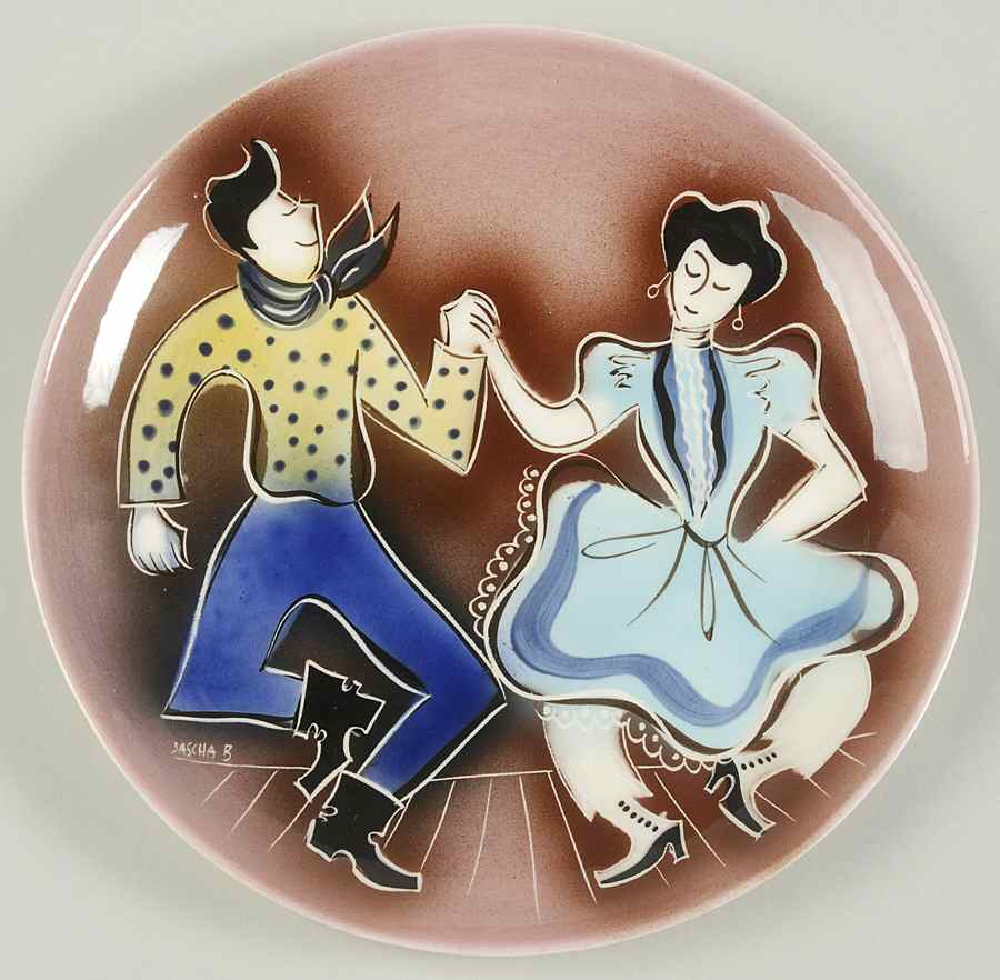 Square Dancers Dinner Plate by Sascha Brastoff-1