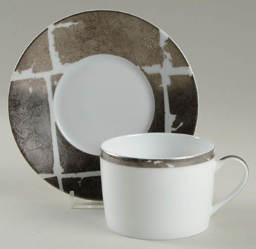 Feuille d'Argent Flat Cup & Saucer Set by Bernardaud-1