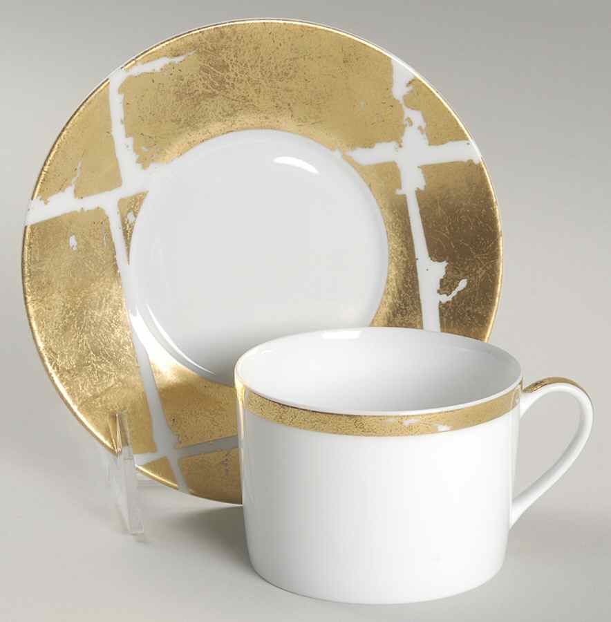 Feuille d'Or Flat Cup & Saucer Set by Bernardaud-1
