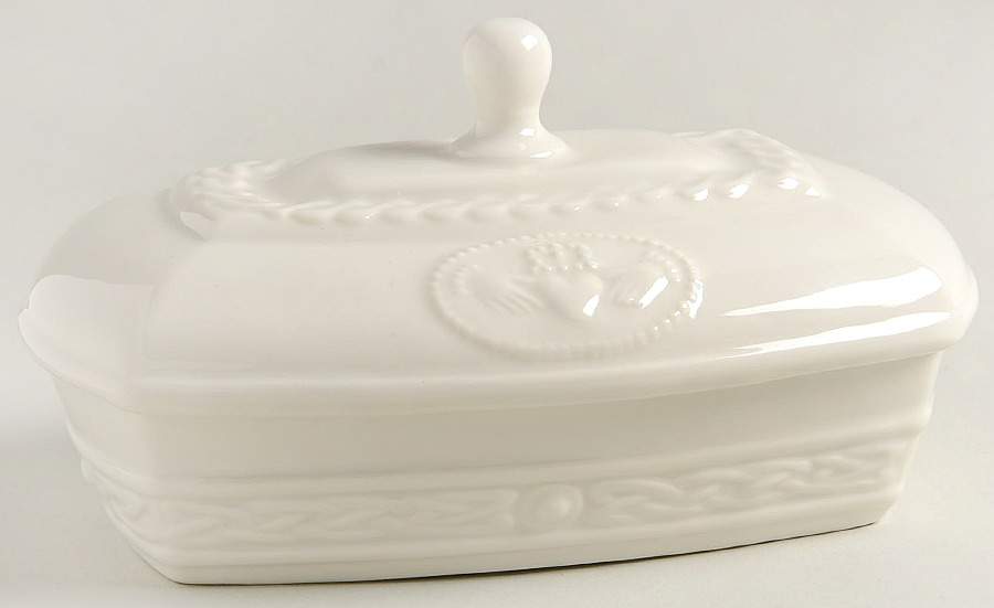 Claddagh Collection Rectangular Covered Butter by Belleek Pottery (Ireland)-1