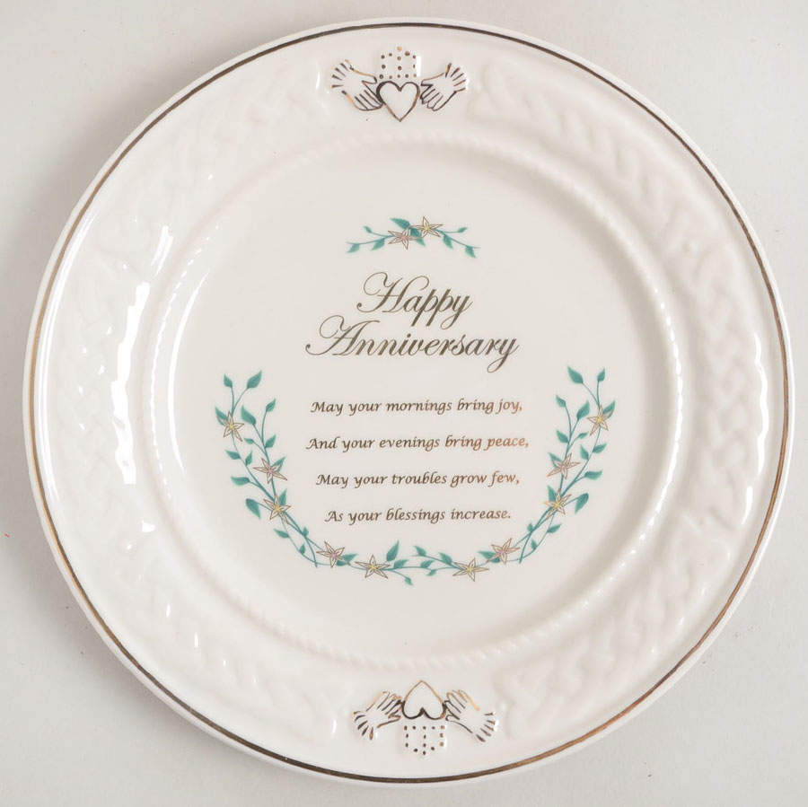 Claddagh Collection Happy Anniversary Plate by Belleek Pottery (Ireland)-1