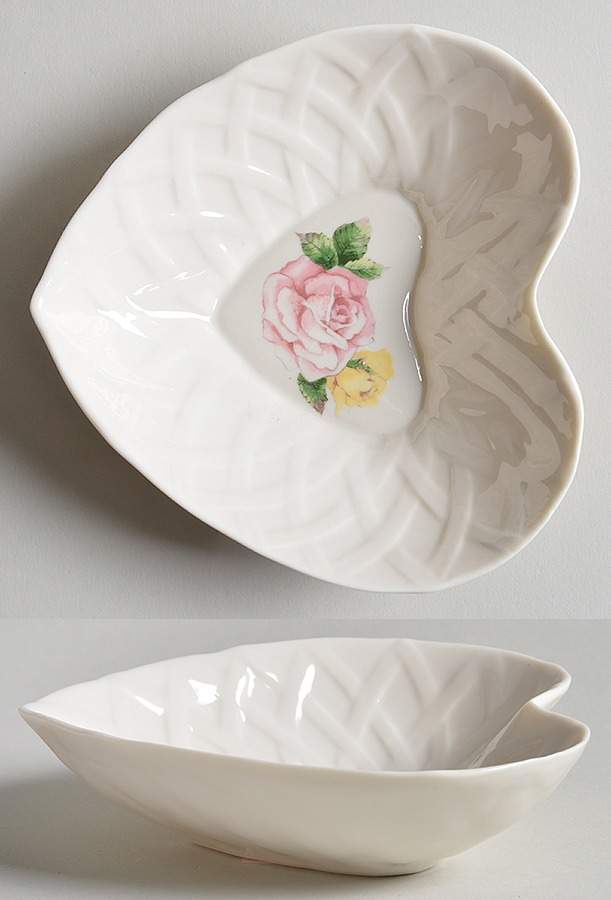 Cottage Rose Collection Heart Shaped Dish by Belleek Pottery (Ireland)-1