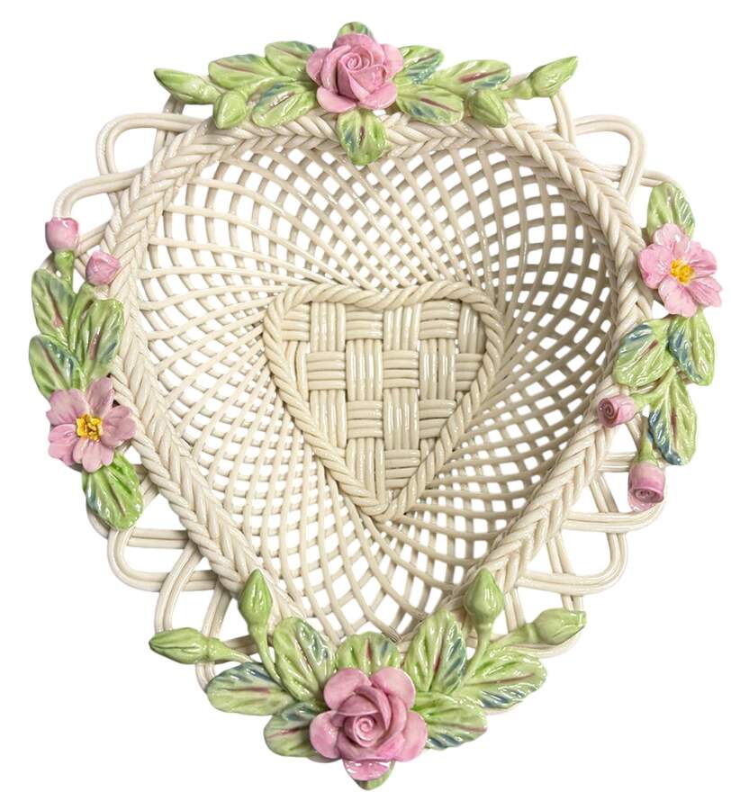 Millennium Floral Heart Basket by Belleek Pottery (Ireland)-1