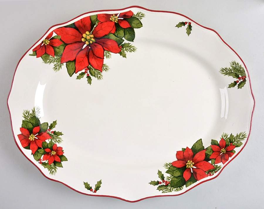 Poinsettia 15" Oval Serving Platter by Better Homes and Gardens-1