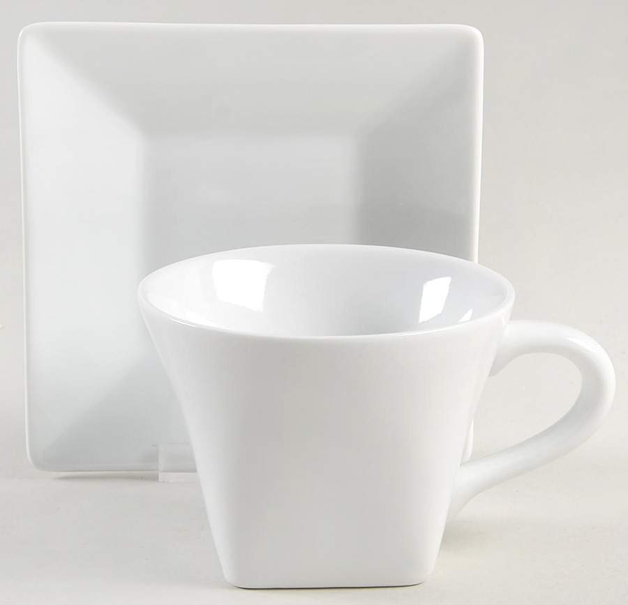 Everyday White (Porcelian) Flat Cup & Saucer Set with Square Saucer by Fitz & Floyd-1