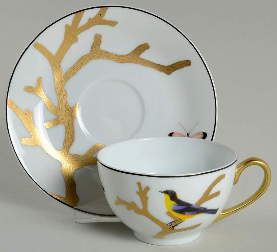 Aux Oiseaux Footed Cup & Saucer Set by Bernardaud-1