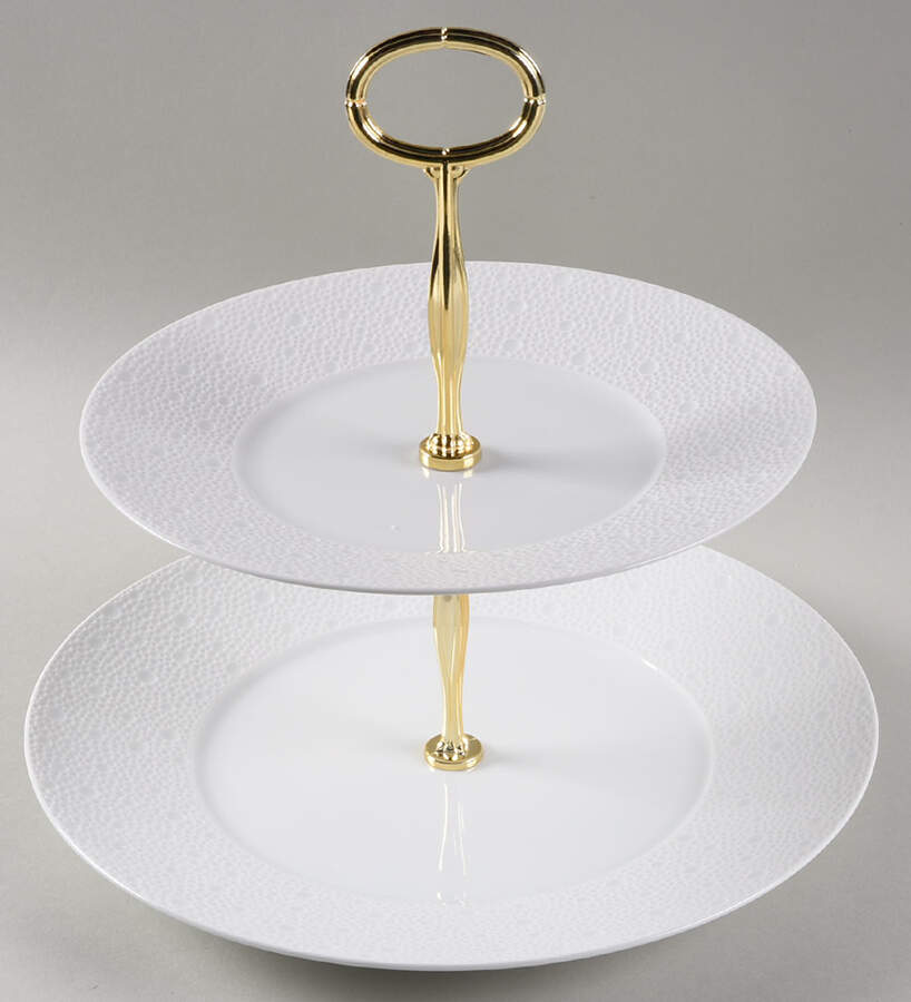 Ecume White 6 5/8"-10"  2 Tiered Serving Tray (Dp, Sp) HC by Bernardaud-1
