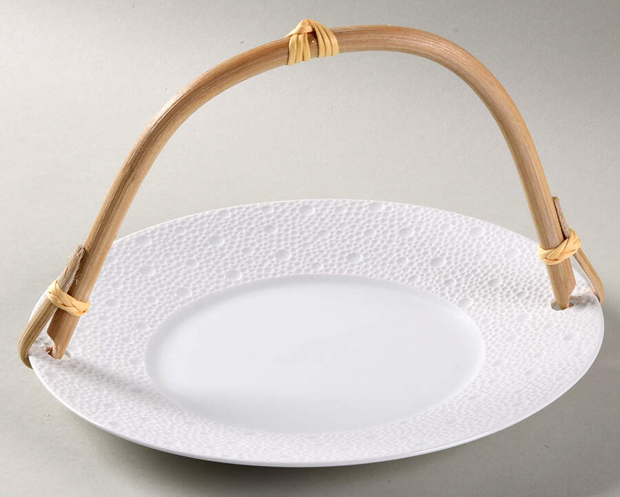 Ecume White 5 3/8"-5 5/8" Bamboo Handled Serving Plate  HC by Bernardaud-1