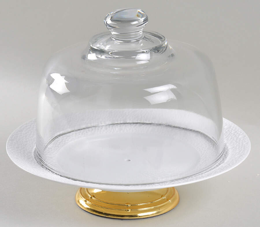 Ecume White 6 1/2"-7 1/2" Footed Cheese Plate w/ Glass Dome HC by Bernardaud-1