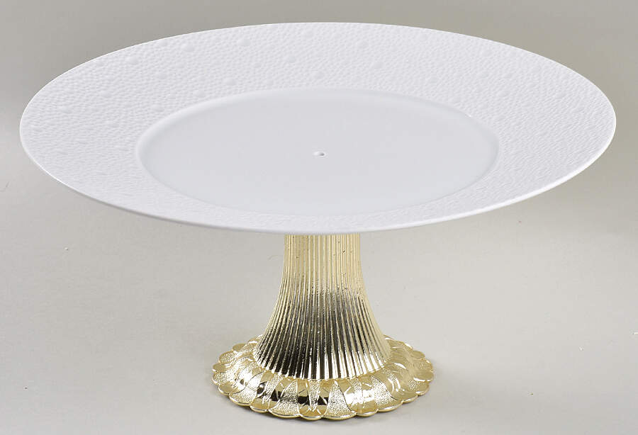 Ecume White Cake Stand with 4"-5" Metal Pedestal  Hc by Bernardaud-1